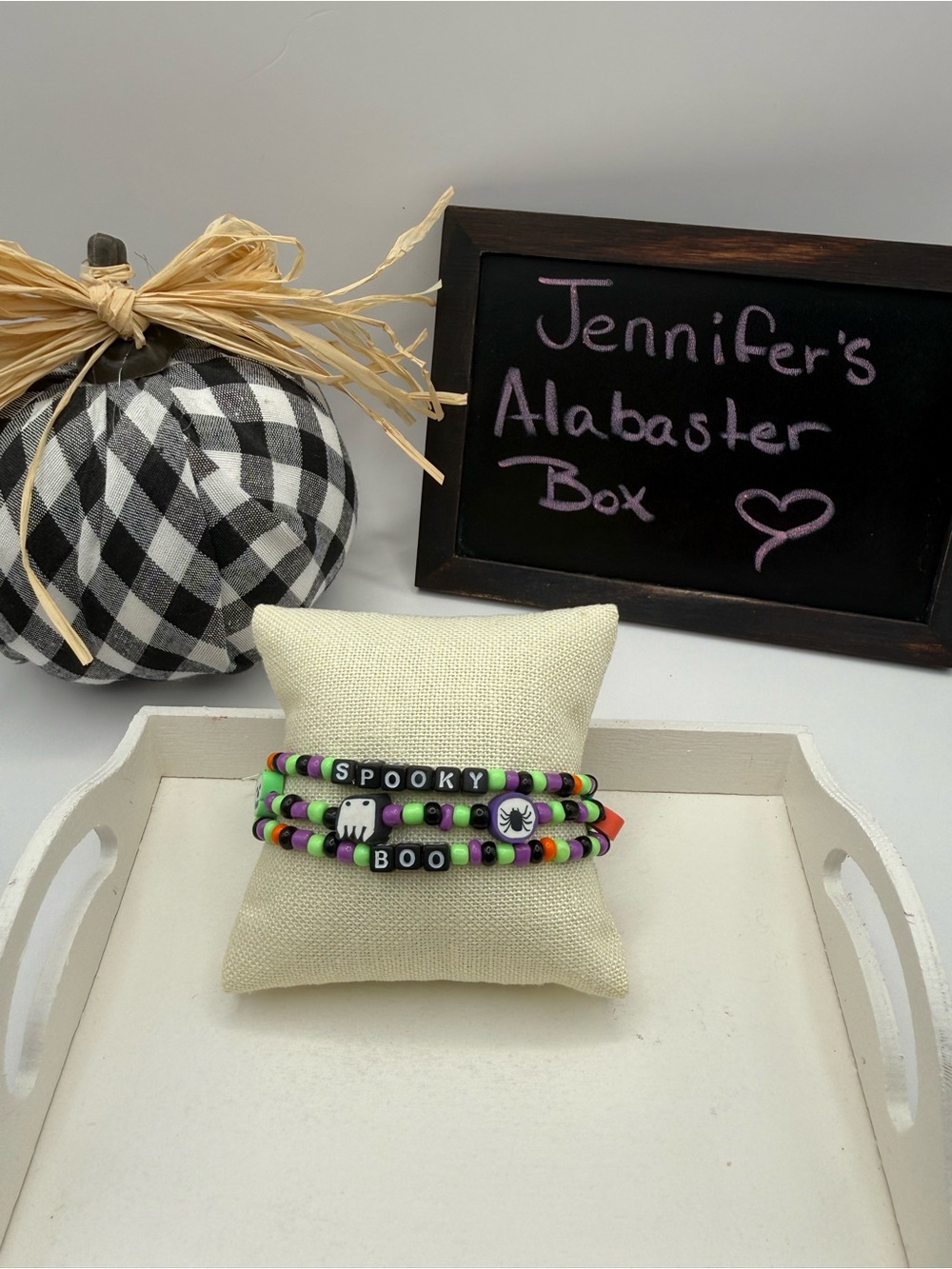 Spooky Boo Halloween Glass Seed Bead Bracelet Stack — 3-Piece Set